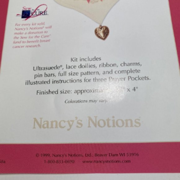 Prayer Pocket 3 Kits Nancy's Notions 'Sew For The Cure' Lace Charms 4" x 3.35" - Picture 5 of 5